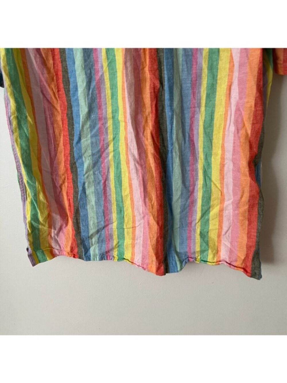 GAP Linen-Cotton Rainbow Striped Short Sleeve Button Up Shirt Men's Size L Tall - Picture 9 of 10